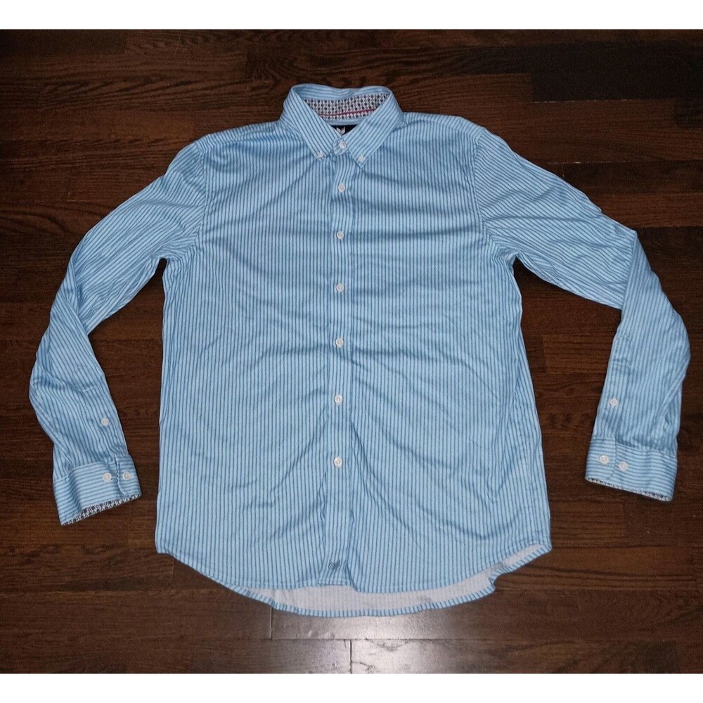 Buttercloth Dress Shirt Mens Large Regular Fit Blue Striped